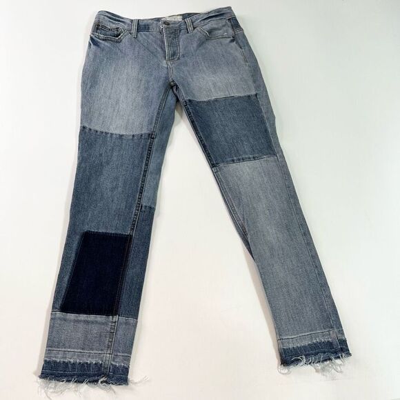 Free People Jeans Women's 28 Patchwork Frayed Hem Cotton Blend Light Wash - Picture 1 of 10